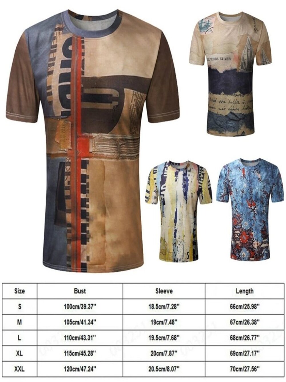 T-Shirt Mens Vintage Printed Short Sleeve Blouse Summer Casual Fitness Tops Tee - Picture 12 of 12